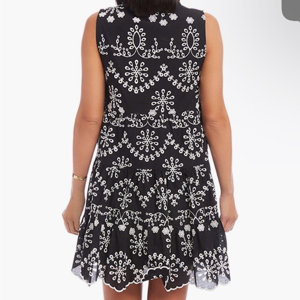 Karen Kane Eyelet Embroidered Sleeveless Tiered Cotton Dress Black and White XS - Picture 2 of 16